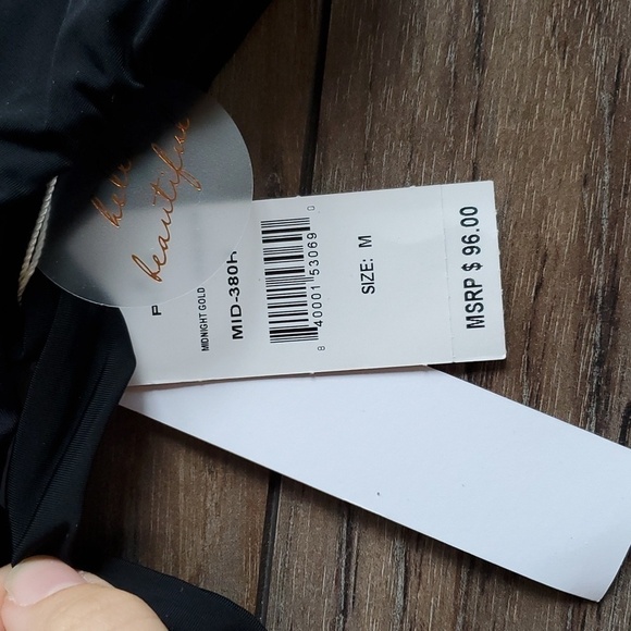 NWT Pilyq Womens Midnight Gold X Black Halter Swim top sz M - Picture 3 of 7